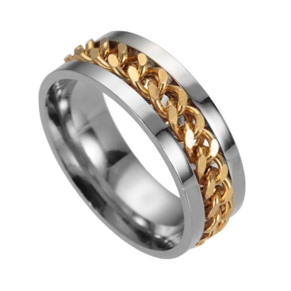 Stainless Steel with Chain Links 8mm Ring Unisex - Picture 1 of 2